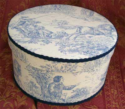 Hat Box covered in Blue Toile fabric