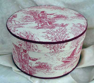 Hat Box covered in Red Toile fabric 