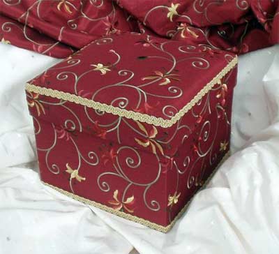 Terracotta Faux Silk Embroidered Fabric Square Box