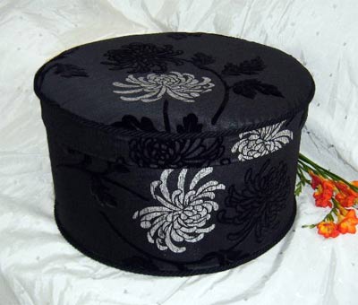 Black Damask Flock Velvet Hat Box
