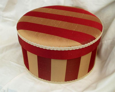 Raj Red and Gold Striped Faux Silk fabric hat box