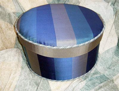 Blue Striped Faux Silk Fabric Hat Box